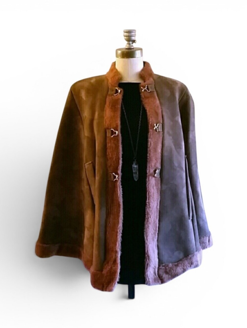 VINTAGE 60s Faux Fur faux suede vegan Cape